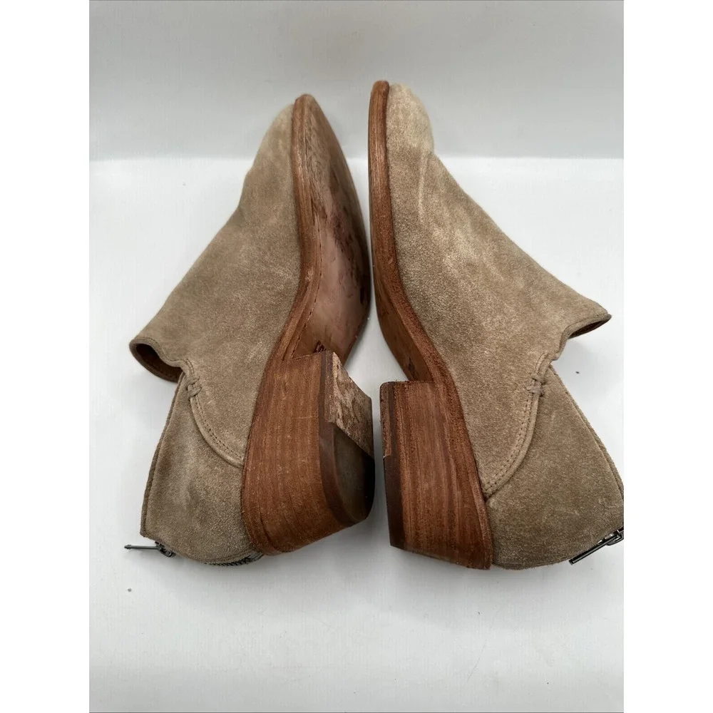Frye Carson Taupe Suede Leather Zip Block Heel Shootie Ankle Boots Size 9